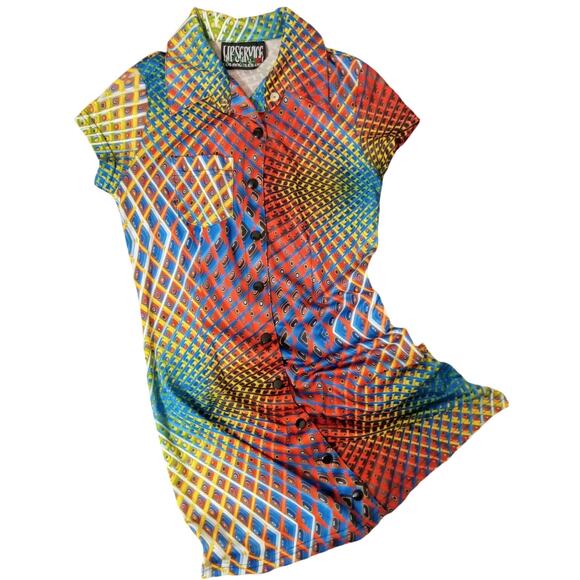 Vintage 90s Lip Service Psychedelic Mini Dress Rose Tag Y2K Rave USA Made SZ S - Picture 4 of 10